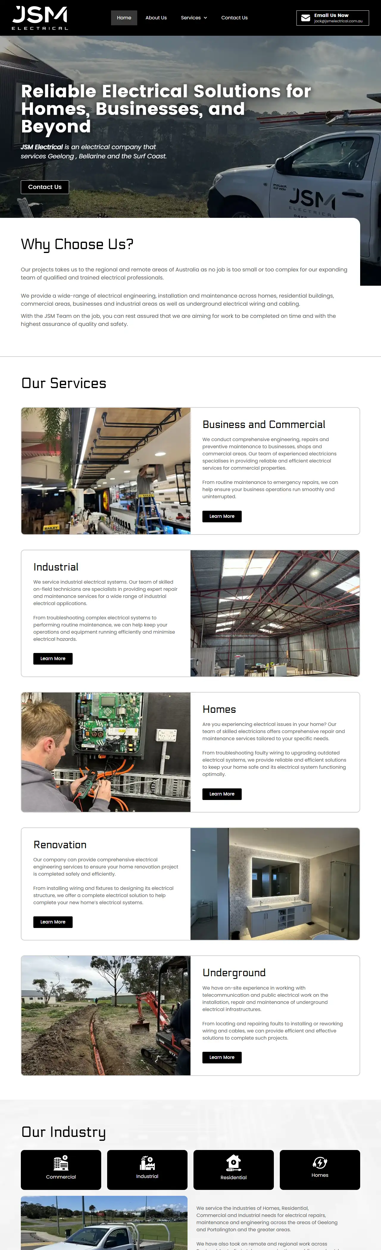 The JSM Electrical website, full home page